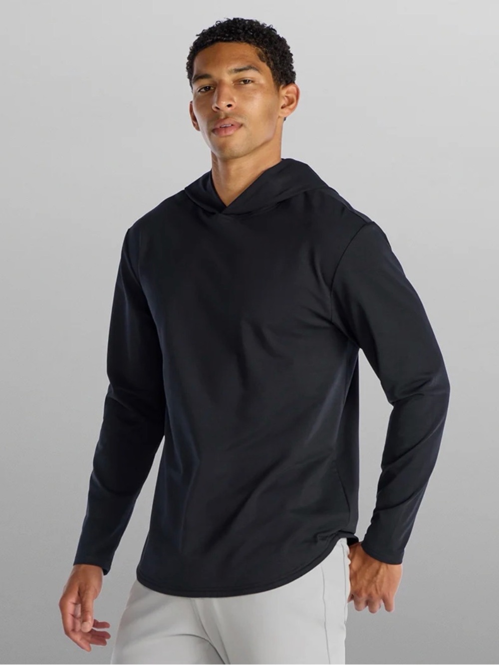 NWOT BYLT Hooded Black Drop Cut Signature Cotton Blend Long Sleeve Top